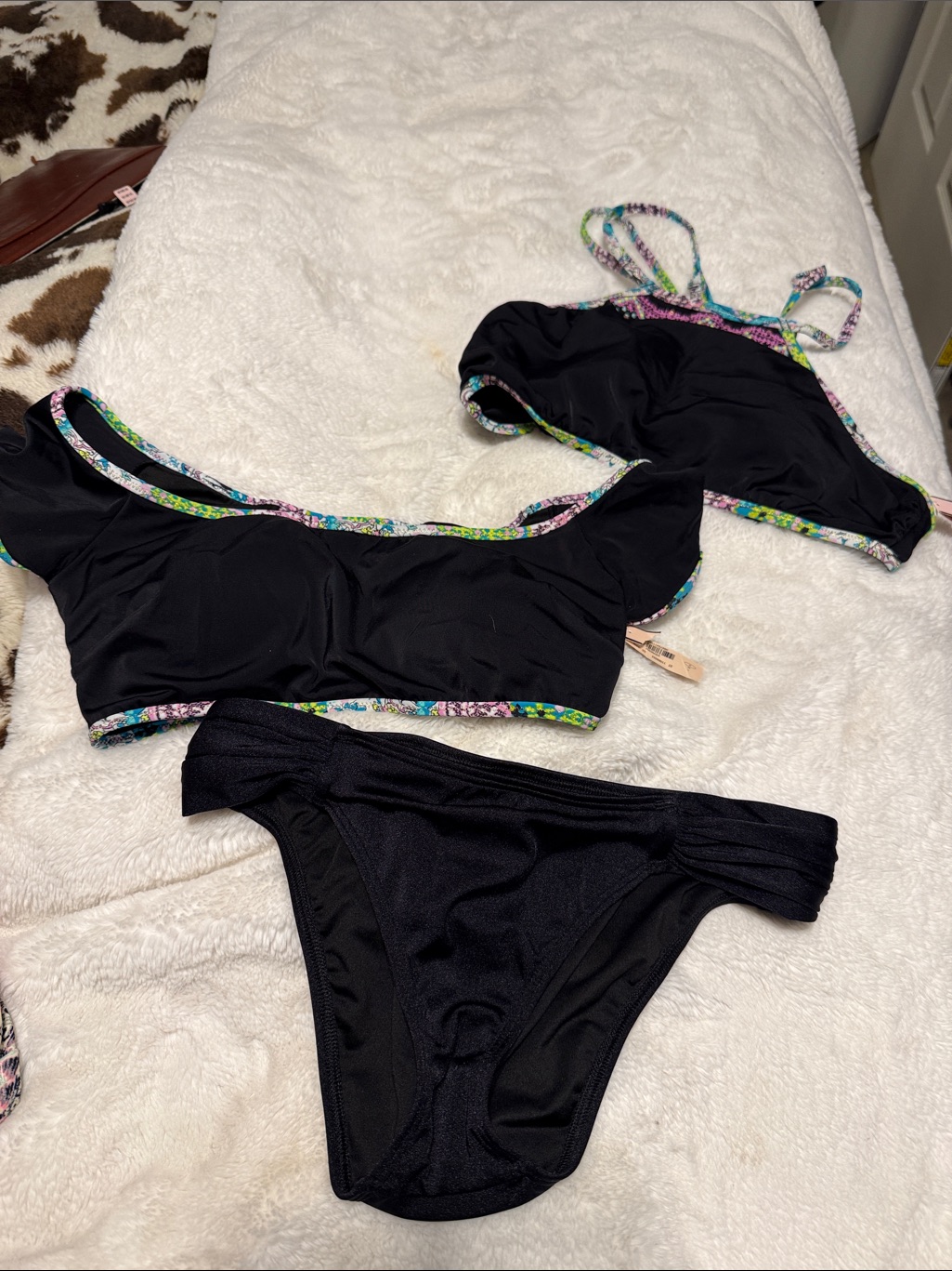 Victoria's Secret Black Bikini With Multicolor Floral Trim